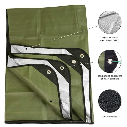Arcturus Insulated Tarp, Reusable Heavy Duty Thermal Survival Blanket – 60x82in, Reflects 90% Body Heat, Waterproof, Windproof, 3-Layer Design, Reinforced Grommets, Olive Green thumbnail 3