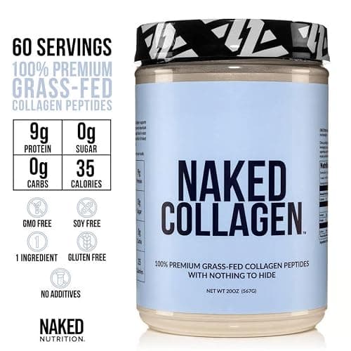 NAKED Collagen Peptides Protein Powder, 60 Servings, Pasture-Raised, Unflavored Grass-Fed Hydrolyzed Collagen Supplement, Paleo Friendly, Non-GMO, Keto, Gluten Free, 20oz thumbnail 4