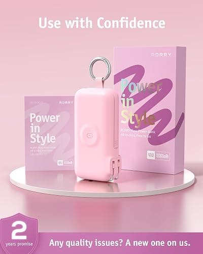 RORRY Flow Portable Charger 10000mAh 40W Wall Plug Power Bank Battery Pack | Built-in USB-C Cable, Keychain Design, Fast Charging, for iPhone 18 Pro/17/16/15, Apple Watch, iPad, Travel Essential thumbnail 2