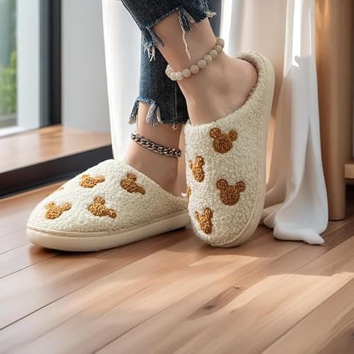 QBRIUQZP Bow Slippers for Women & Men - Floral Memory Foam Plush Slippers, Cute Cartoon Design, Warm Fluffy Fur Lined, Indoor Outdoor House Home Bedroom Shoes thumbnail 6