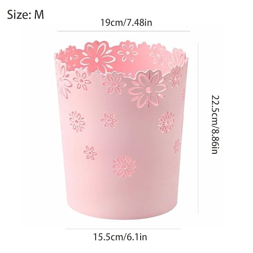 Mini Wastebasket 1.8 Gallons Small Pink Trash can Room Decor Hollow Flower Shape Plastic Lidless Round Garbage Container Bin for Bathroom, Kitchen, Bedroom, Home Office, College Dormitory (Pink, M) thumbnail 2
