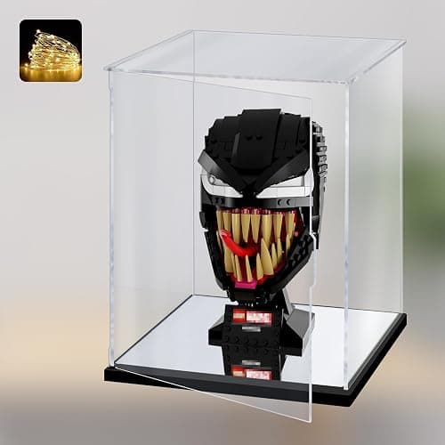 Premium Clear Acrylic Display Case with LED Lights – Dustproof & UV-Protected Showcase for Lego Venom Mask 76187, Star Wars Helmets & Collectibles - Without Overhead Light - 7.9"x7.9"x9.8"inch (for lego Venom Mask 76187) - Image 1