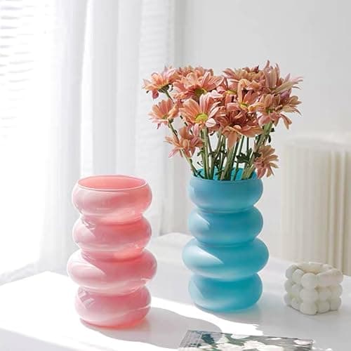 BLOFLO Colored Glass Hydroponic Flower Vase, 7-Inch Pink Glass Vase, Four-Layer Geometric Glass Floral Vase for Home Décor, Modern Bubble Glass Vase for Home Office Wedding Table (Pink) thumbnail 7