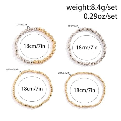 LXSSLY 5Pcs Gold Bead Bracelets Set for Women,14K Gold Plated Stackable Bead Ball Bracelets Set,Adjustable Chunky Bangles Bracelets,Boho Stretch Bead Ball Bracelet for Women thumbnail 6