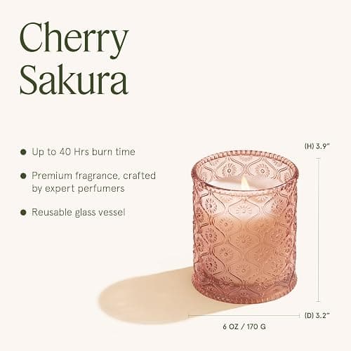 LA JOLIE MUSE Cherry Sakura Candle - Cherry Blossom, Rose, Sandalwood | 6 oz Natural Soy Wax | 40 Hours Clean Burn | Floral Scented Candle | Gift-Ready for Hosts & Gatherings thumbnail 5