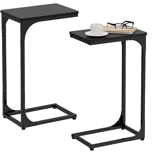 JCMCDO Narrow C Shaped End Tables Living Room TV Trays Set of 2, Small Thin Modern Side Table Skinny Slide Under Couch Tray Tables for Sofa Bedroom Small Space, Black - Image 1