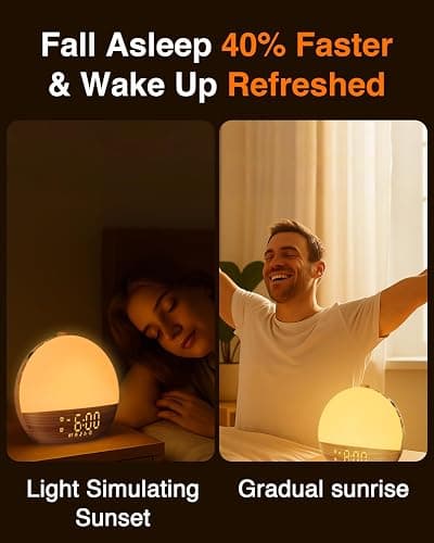 Sunrise Alarm Clock with Sound Machine - Wake Up Light, Wood Grain, Bluetooth, Dual Digital Alarm Clocks for Bedrooms, Adjustable Brightness, 30 Sleep Sounds, White Noise Machine for Baby & Adults thumbnail 7