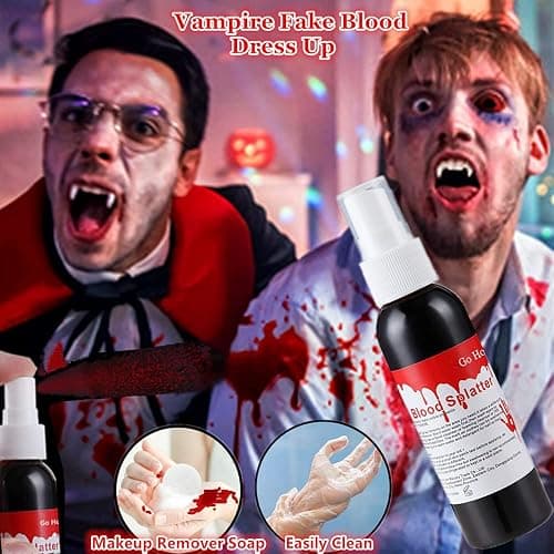 Go Ho Blood Splatter Fake Blood Washable(2.1 oz),Halloween Fake Blood Spray Eye Blood Drops Body Paint,Fake Blood for Clothes and Zombie Monster Vampire Clown Costume Cosplay Makeup,1PC thumbnail 5