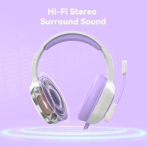Gaming Headset with Microphone for Pc, Xbox One Series X/s, Ps4, Ps5, Switch, Stereo Wired Noise Cancelling Over-Ear Headphones with Mic, RGB, for Computer, Laptop, Mac, Nintendo (White Purple) thumbnail 2