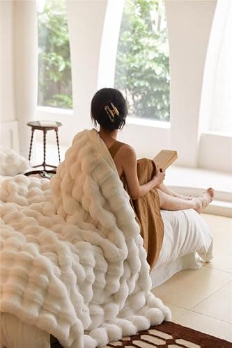 Bubble Decke Fellimitat Kuscheldecke Flauschig Flauschige Fluffy Blanket für Bett Sofa Casual (Weiß, 100 * 160cm) thumbnail 7