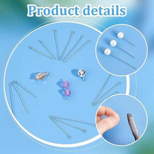 PH PandaHall 560pcs 8 Styles 304 Stainless Steel Eye Pins 30mm 40mm 50mm Head Pins 22 Gauge Ball Head Pin Findings Open Eye Pin for Earring Bracelet Pendant Jewelry Making, Stainless Steel Color thumbnail 4