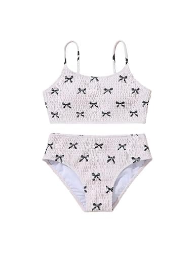 SEGT Girls Two Piece Swimsuit Bow Printed Bikini Set Adjustable Straps Swimwear High Waisted Bottom Bathing Suits - Image 1