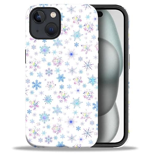 Flivro Case for iPhone 15, PC Hard Shell & Silicone Inner Bumper, Anti-Scratch Full-Body Cover Shockproof Slim Design -Iridescent Christmas Snow Flake Winter - Image 1