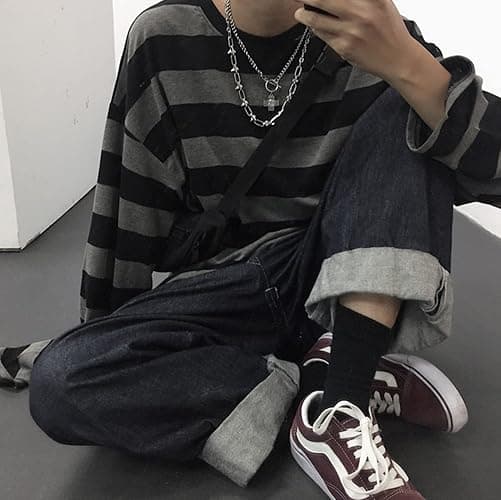 Unisex Oversized Stripe Long Sleeve T Shirts Gothic Harajuku Loose Crew Neck Summer Tee Tops thumbnail 2