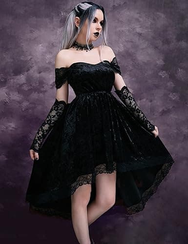 LANSHULAN Gothic Clothes Dress,Lace Mini Sleeveless Lace Draped Bodycon Goth Vintage Dresses Without Gloves - Small - Black thumbnail 5