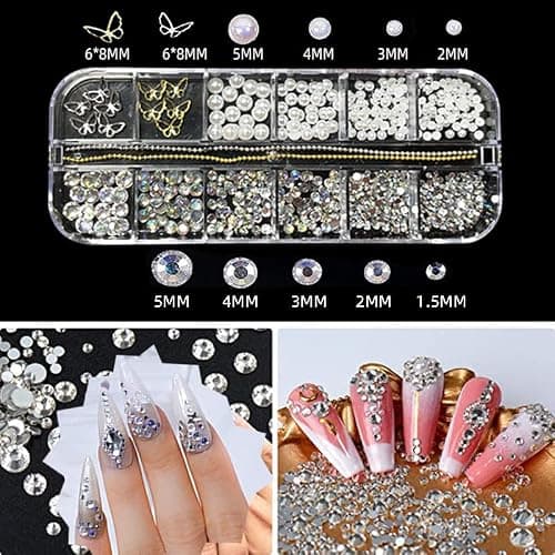 MUEYAN 3D Acrylic Butterfly White Flowers Glitter Nail Charms Cute Nail Charms Mixed Starry AB Crystal Nail Rhinestones thumbnail 2