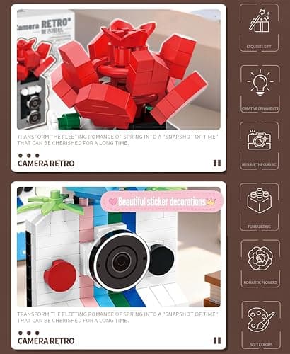 Gearblox Peony Mini Flower Cameras Micro Bricks Building Toy Set Collectible Cute Camera Miniature Toys Models Creative Gift for Decor Desktop Photographers thumbnail 6