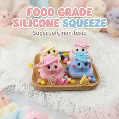 Squishy Hamster Squeeze Toys, Cute Squishy Hamster Fidget Toy, Soft Silicone Animal Squishies, Sensory Anxiety Plushie, Stress Relief Squishies for Adults Kids（Yellow） thumbnail 4