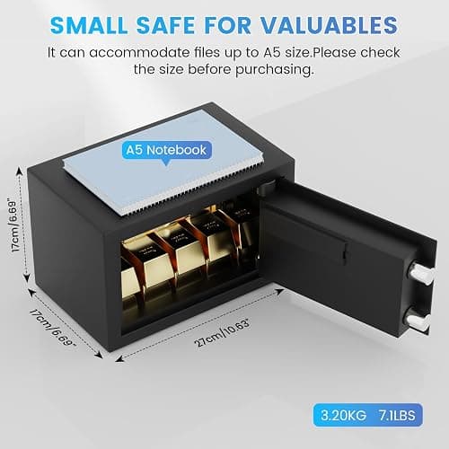 Small Safe for Home, 6.69"H Safe Box with Fireproof Waterproof Bag for College Dorm Room, Money Safe with Alarm System, Sensor LED Light, Wall/Floor Mountable, Hidden Safes for Cash, Jewelry, Medicine thumbnail 2