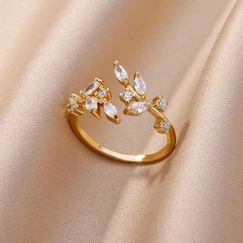 cotwdi Gold Rings Non Tarnish Silver Adjustable Rings for Women Cubic Zirconia Leaf Ring Dainty Silver Stackable Ring for Women thumbnail 3