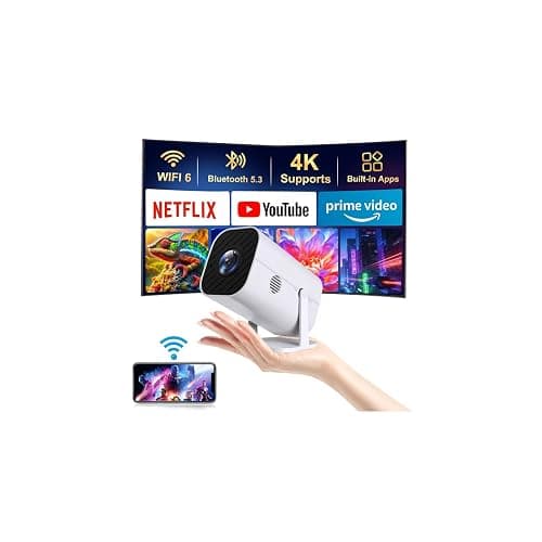 Mini Projector with WiFi 6 & Bluetooth 5.3, Supports 4K, 1080P Portable Smart Projector, Compatible Smartphones/TV Stick/Computer/Video Games/HDMI/USB - Image 1