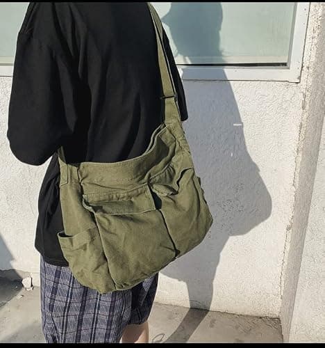 Canvas Messenger Bag Large Crossbody Bag with Multiple Pockets Canvas Shoulder Tote Bag for Women and Men thumbnail 3