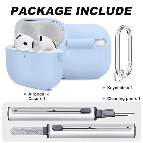 Woyinger for Airpods 4th Case Cover, Come with Cleaner Kit,Soft Skin Silicone Case Cover with Keychain, Full Protective Case for Men and Women, Compatible with AirPods 4th Generation Case,Sky Blue thumbnail 2