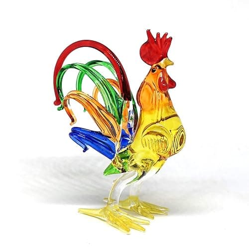 ZOOCRAFT Chicken Figurines Collectibles Hand Blown Glass Rooster Set of 2 thumbnail 5