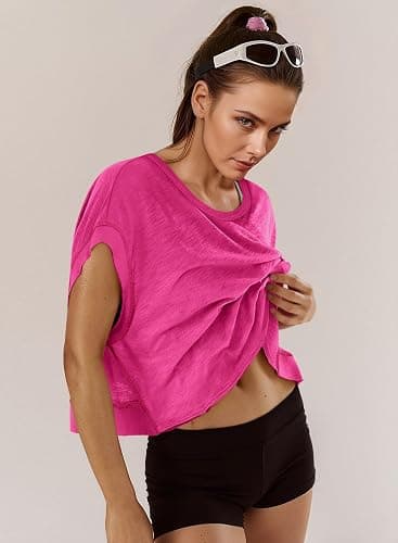 MIHOLL Women Workout Tops Oversized Cotton Crop Top Open Back Athletic Gym Shirts Backless Yoga Running thumbnail 4