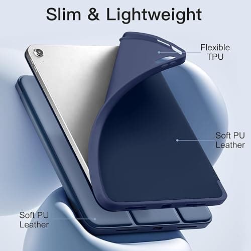 Akkerds Compatible with iPad (A16) 11th Generation Case 11 Inch 2025, for iPad 10th Generation Case 10.9 Inch 2022 with Pencil Holder, Slim Trifold Stand Protective Cover with Soft TPU Back, Navy Blue thumbnail 5