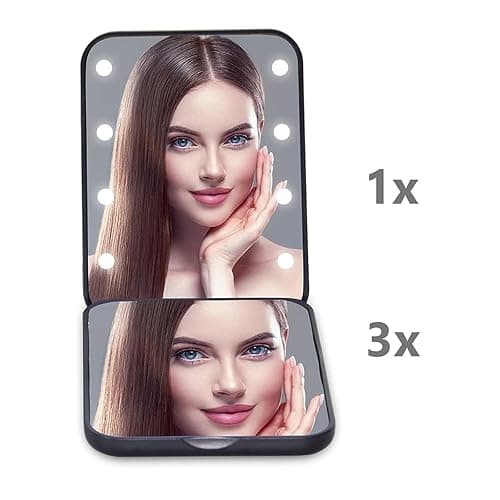 Kintion Pocket Mirror, 1X/3X Magnification LED Compact Travel Makeup Mirror with Light for Purse, 2-Sided, Portable, Folding, Handheld, Small Lighted Mirror for Gift, Black thumbnail 5