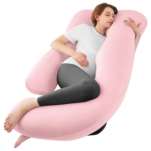 Sasttie Pregnancy Pillows for Sleeping, U Shaped Cooling Full Body Pillow with Removable Cover, Pregnant Women Must Haves, Maternity Essential, Light Pink - Image 1