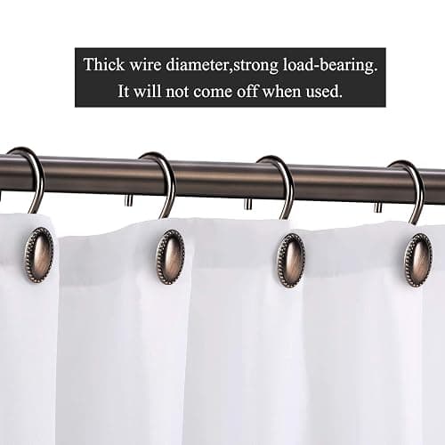 iToplin Metal Shower Curtain Hooks, Oil-Rubbed Bronze Rustproof Decorative Shower Curtain Rings for Bathroom, Curtain Hooks for Shower Liner, 12Pcs thumbnail 3