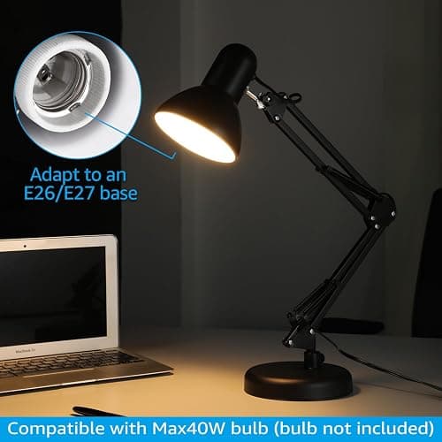 TORCHSTAR Metal Desk Lamp with Clamp, Swing Arm, Architect Adjustable Gooseneck Table Lamp, Clip Desk Lights for Home Office, Work, Study, Reading, E26 Base, Multi-Joint, Black thumbnail 7