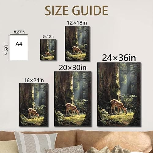 Fawn Deer Sunlit Ancient Forest Canvas Wall Decor | waterproof canvas, fade-resistant print, 5 sizes, gallery wrapped ready to hang for living room, bedroom, or cabin. thumbnail 8