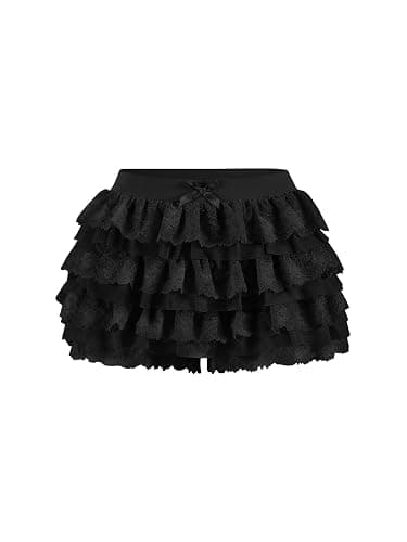 Women Y2K Lace Multi-Layered Bloomers, Lolita Ruffle Shorts, Sexy Short Pumpkin Pants, Elastic Waist Sweet Pettipants - Image 1