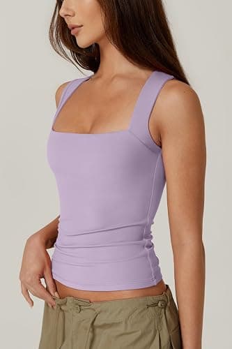 QINSEN Women's Square Neck Sleeveless Double-Layer Tank Tops Basic Tight T Shirts thumbnail 2