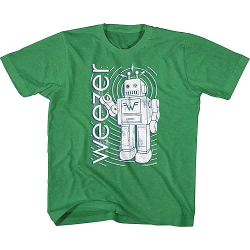 American Classics WeezerRock Band Robot & Logo Green Youth Short Sleeve T-Shirt Graphic Tee - Image 1