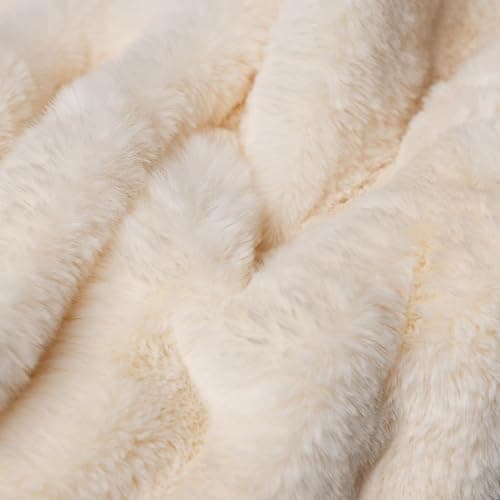 Luxury Thick Plush Faux Rabbit Fur Throw Blanket Ultra-Plush Cozy Soft Decorative Blanket Use for Couch Bed Travel(Beige,60"*80") thumbnail 7