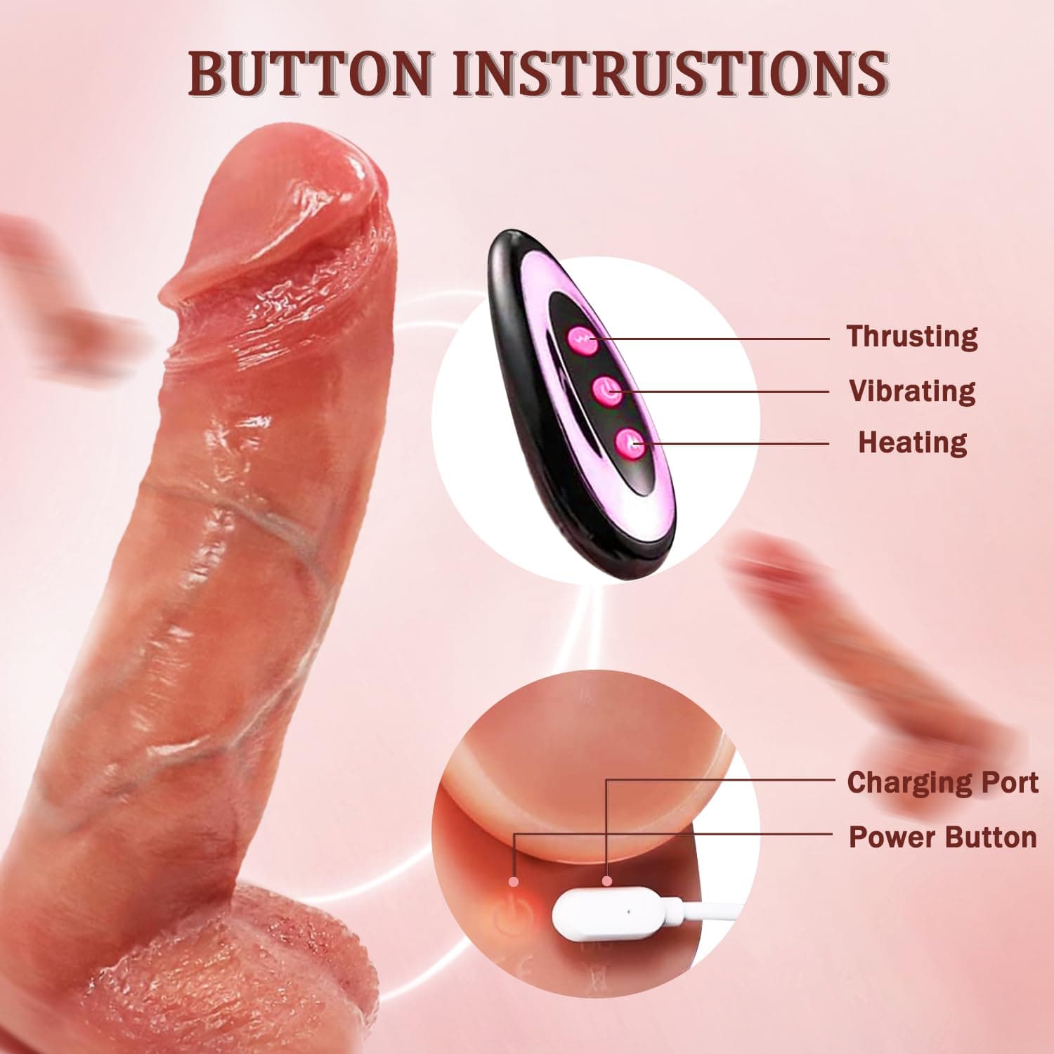 Realistic Dildos Feels Like Skin, 8.6 Inch Thrusting Dildo Vibrator with 7 Vibrating Modes G Spot Vagina Silicone Dildos Female Sex Stimulator Adult Sex Toys for Women and Couple with Heating thumbnail 6