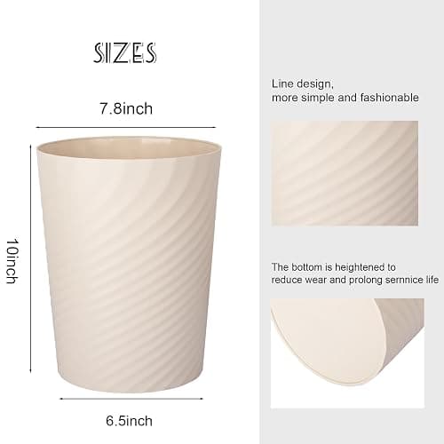 UUJOLY Plastic Small Bathroom Trash Can Wastebasket Garbage Can, Beige | Sturdy-Easy to Clean, Bathroom, Laundry Room, Kitchen, Office, Kids Room, Dorm, Bedroom, 1.8 Gallon thumbnail 2