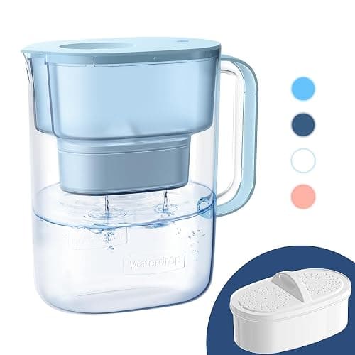 Waterdrop Water Filter Pitcher with 1 Filter, 200-Gallon Long-Life, 10-Cup Large Water Filter Pitcher, NSF Certified, 5X Times Lifetime, Reduces PFOA/PFOS, Chlorine, Blue - Image 1