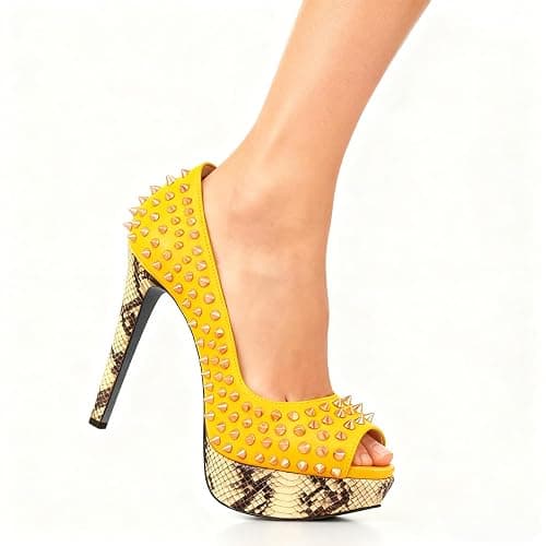 FSJ Women Classic Rivets Platform Heel Peep Toe Pumps High Stiletto Heel Slip On Studded Sexy Wedding Party Dance Shoes Size 4-16 US thumbnail 2