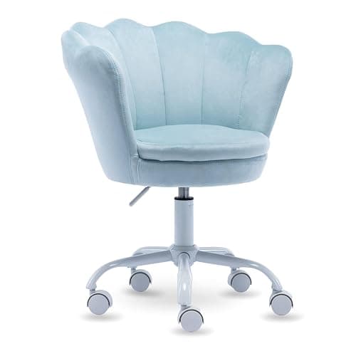 DAYALANE Kids Desk Chair with Wheels, Cute Petal Study Computer Chair with Arms for Teen Girls, Upholstered Velvet Swivel Kids Rolling Task Chair for Bedroom, Vanity, Blue - Image 1