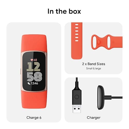 Fitbit Charge 6 Fitness Tracker with Google Apps - Heart Rate on Exercise Equipment - 3-Month Google Health Premium Membership Included - Health Tools - Gold/Coral - Small&Large Bands Included thumbnail 7
