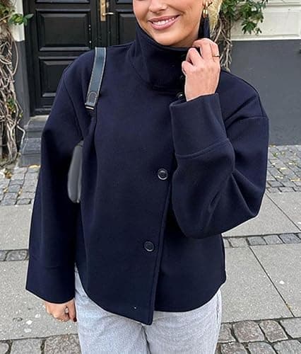 CHARTOU Women Crop Pea Coat Wool Blend Winter Loose Casual Short Jacket Outwear thumbnail 3