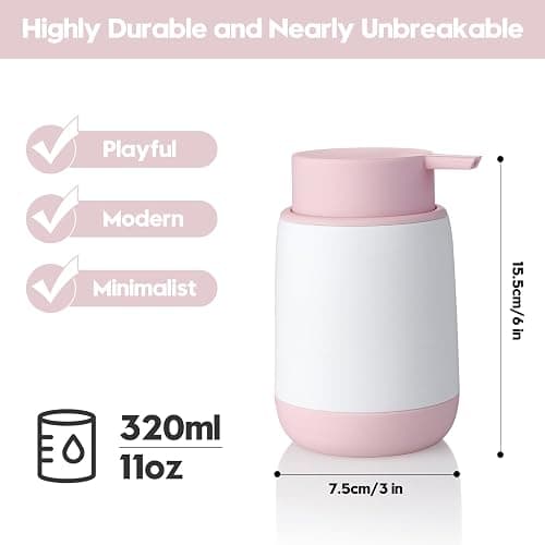 YAUKPH Refillable Pink Liquid Soap Dispenser Cute Decor Style for Bathroom & Kitchen Suitable for Kids and Adults thumbnail 3