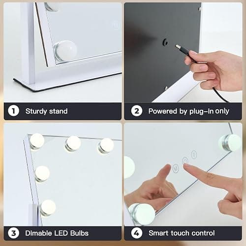 ZBOCAI Vanity Mirror with Lights, 13'' x 11'' Lighted Makeup Mirror for Desk, Hollywood Mirror with 12 Dimmable Bulbs, 3 Color Modes, Smart Touch Control, 360°Rotation, Valentines Day Gifts for Her thumbnail 5