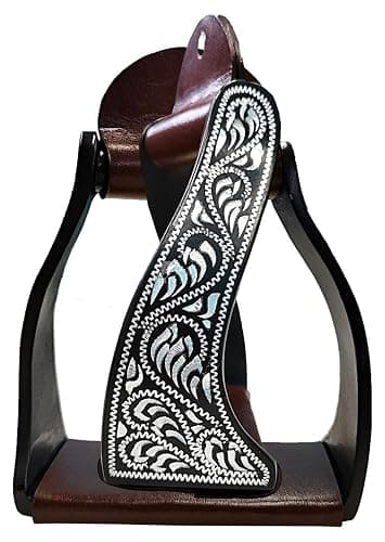 Majestic Ally Western Horse Aluminum Black Engraved Stirrups- Adults - Image 1