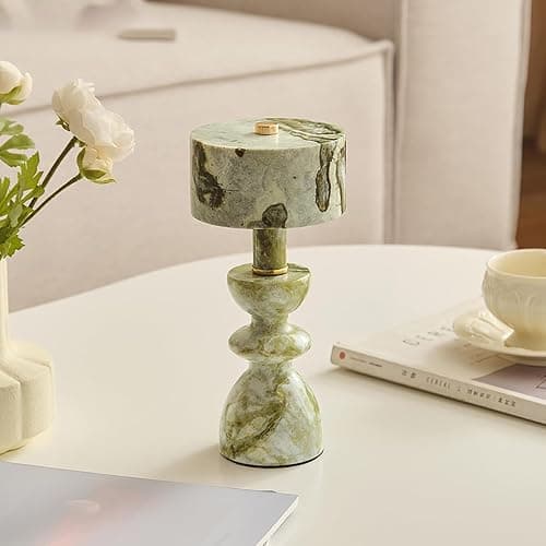 MIXL-Green Jade Marble Touch Lamp,Art Deco Table Light,Nordic Style Desk Lamp for Bedside Office and Living Room - Image 1